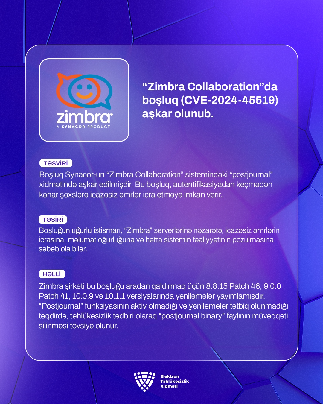 “Zimbra Collaboration”da boşluq (CVE-2024-45519) aşkar olunub.