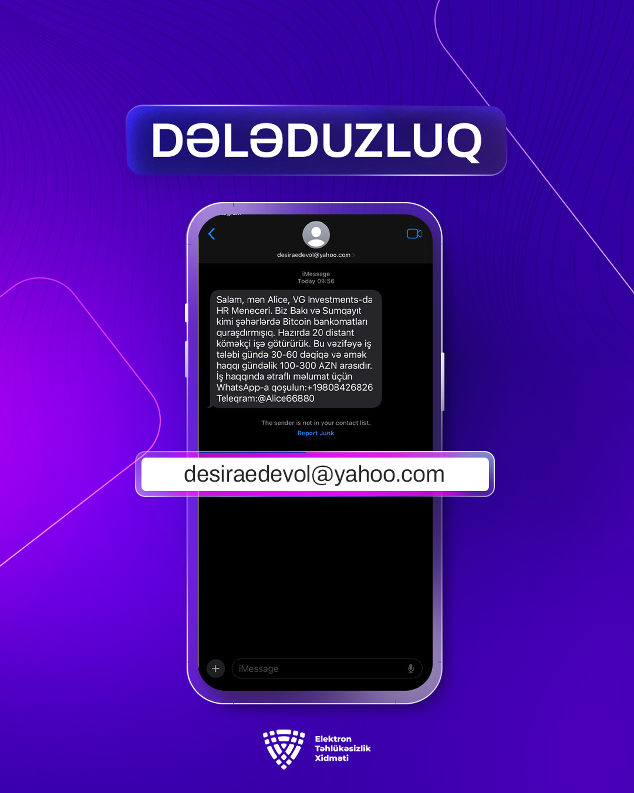 Müxtəlif platformalar üzərindən vətəndaşlara fişinq mesajları göndərilir